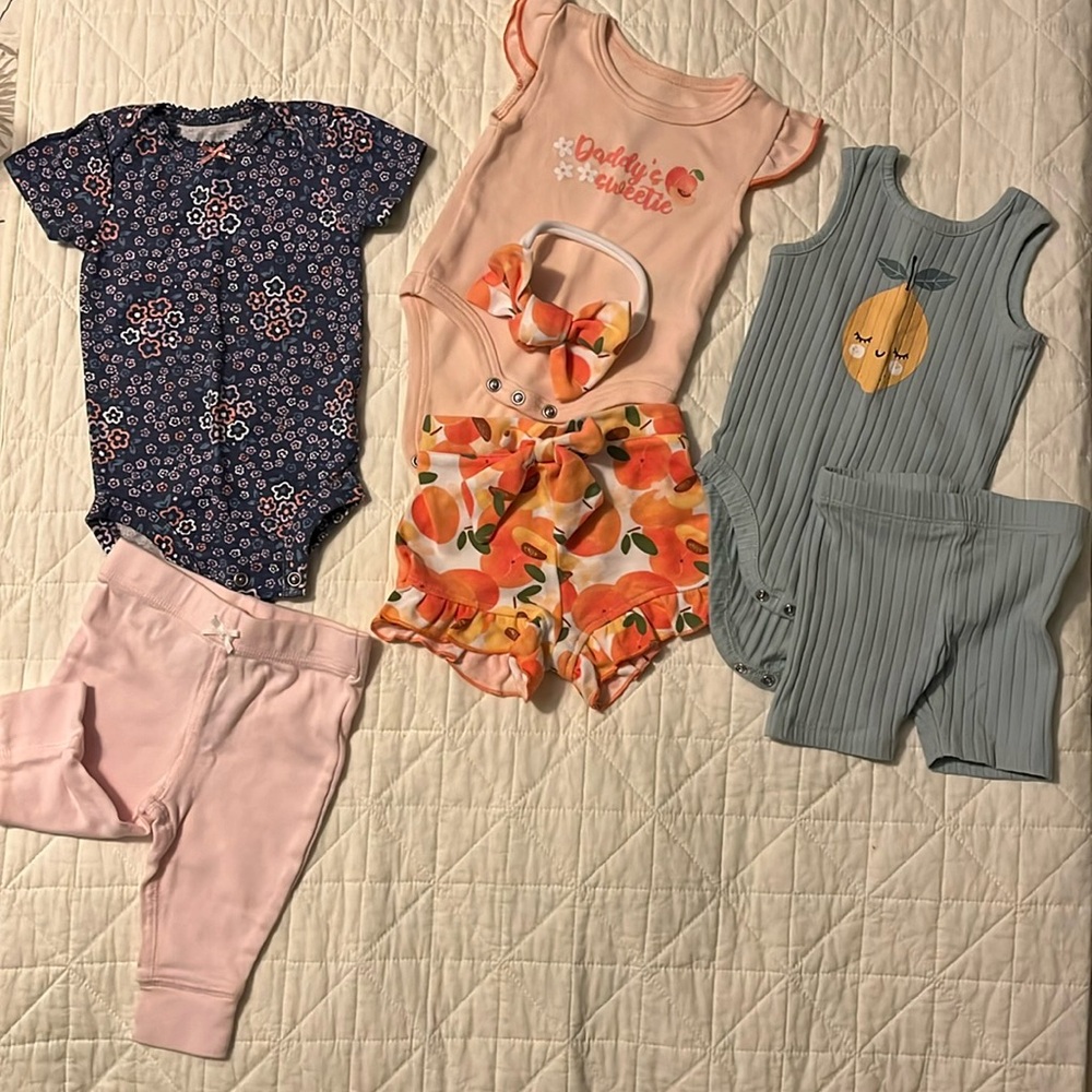 Carter’s 2-piece set; Baby Essentials 3-piece set; pl-baby 2-piece set